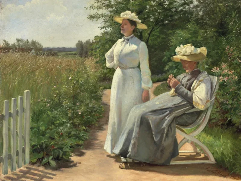 1842-Caroline Emilie Mundt - Due donne in un giardino